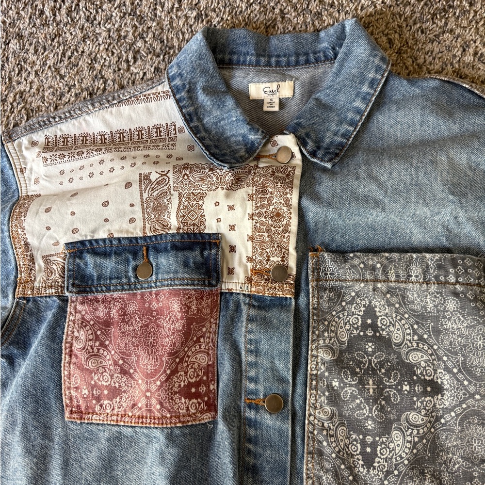 Easel Blue Jean Jacket with Patchwork Design - image 1